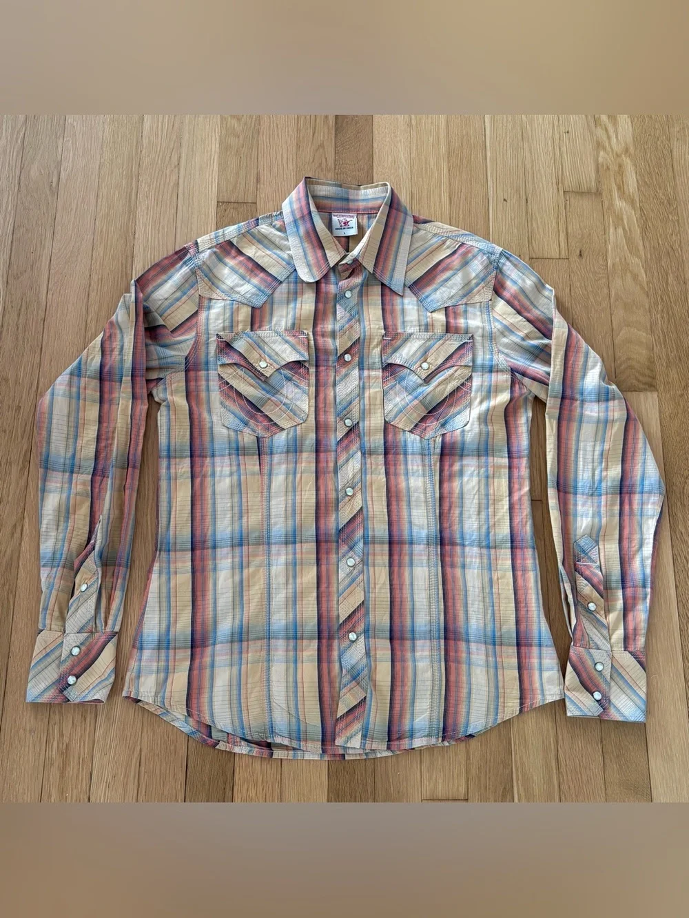 Vintage True Religion Mens Plaid Pearl Snap Shirt Large Western Style India